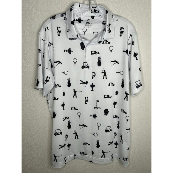 Deolax Polo Shirt Mens Large All Over Print Golf Performance Stretch Golfer - Picture 2 of 13
